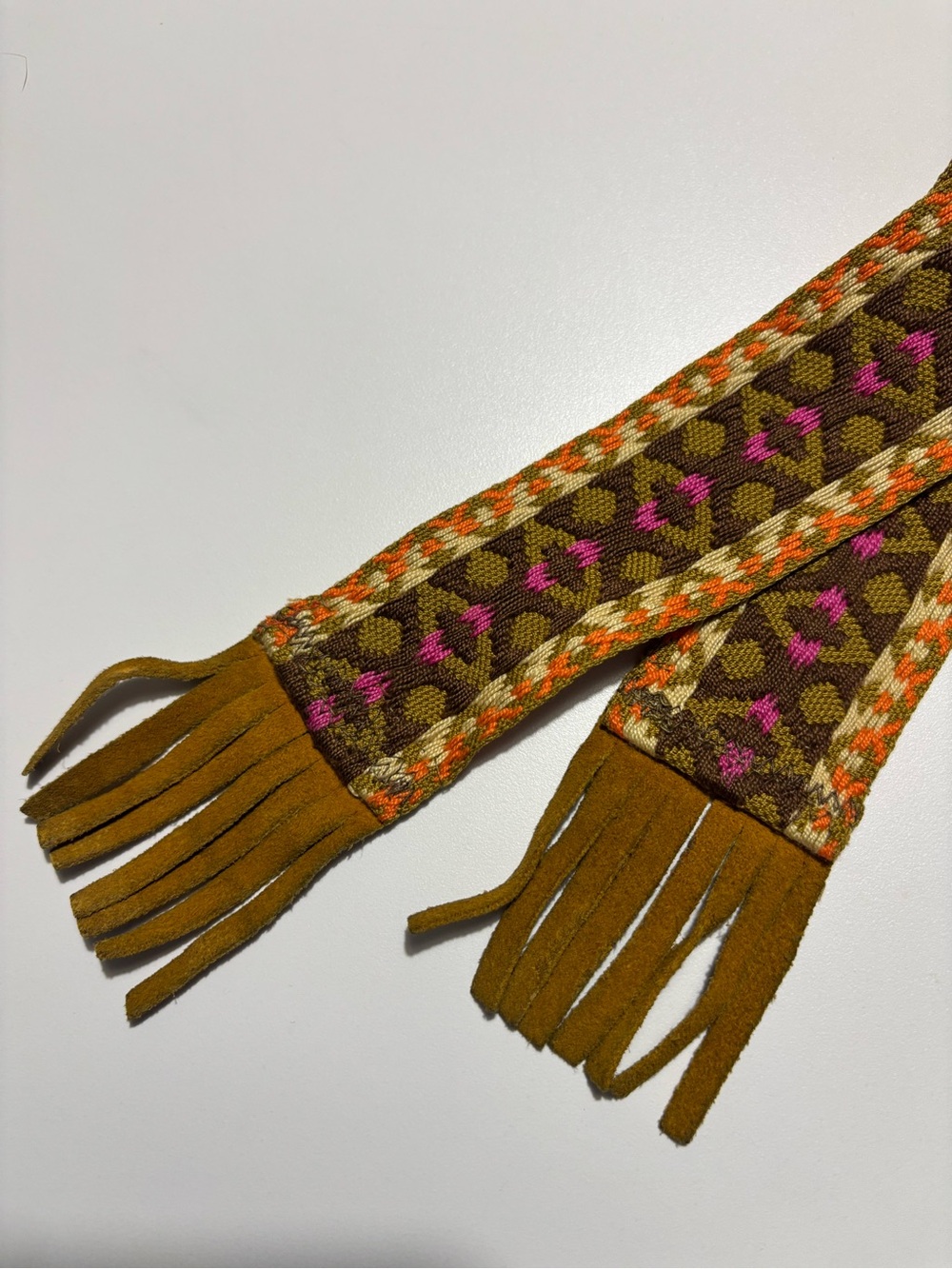 Brown Pink & Orange Boho Western Leather Fringe Belt